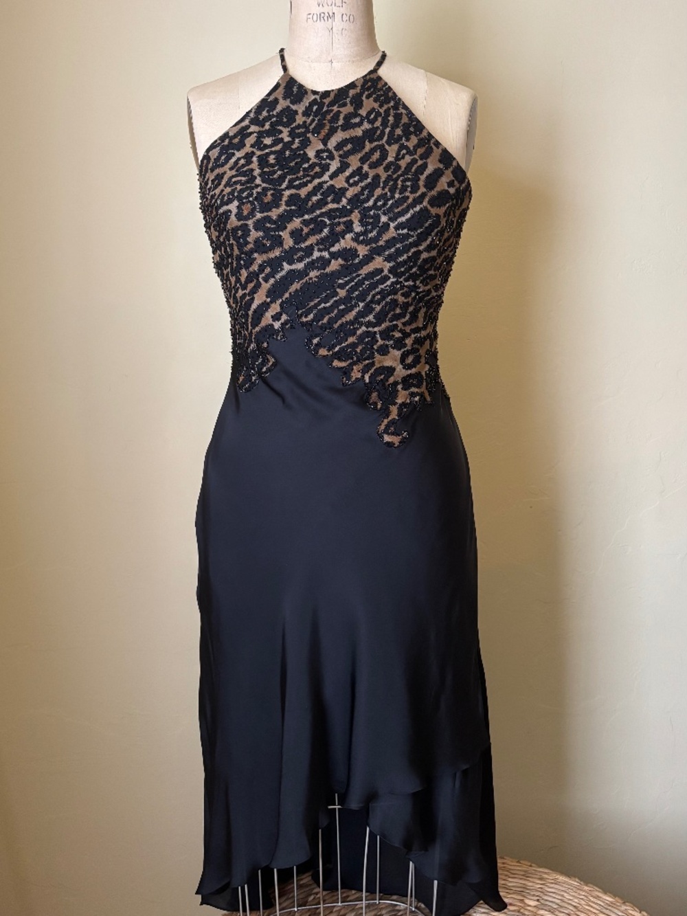 CACHE Silk Hand Embroidered Beading HI-LOW Cut Mermaid Evening HALTER Dress 4 US